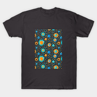 Vibrant orange and teal circles are scattered amidst an intricate array T-Shirt